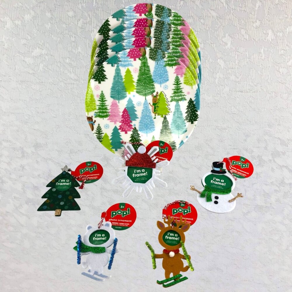 Sleigh Bell Bistro 5 Melamine Christmas Dinner Plates & 5 Pop! Ornaments NWT - Picture 7 of 7